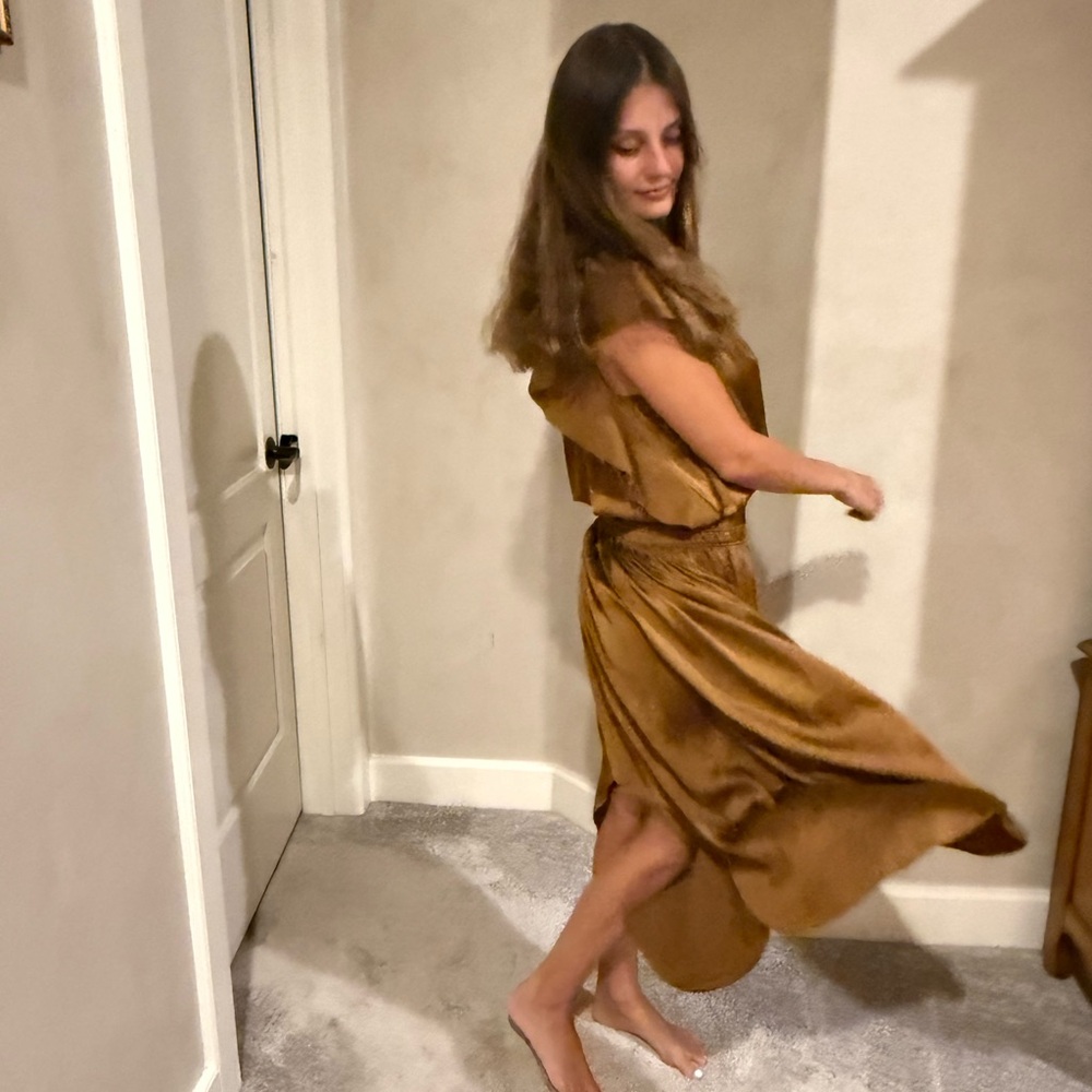 Ramy Brook Wrenn Dress in Metallic Copper Satin Midi Dress Size: Small - Picture 4 of 16
